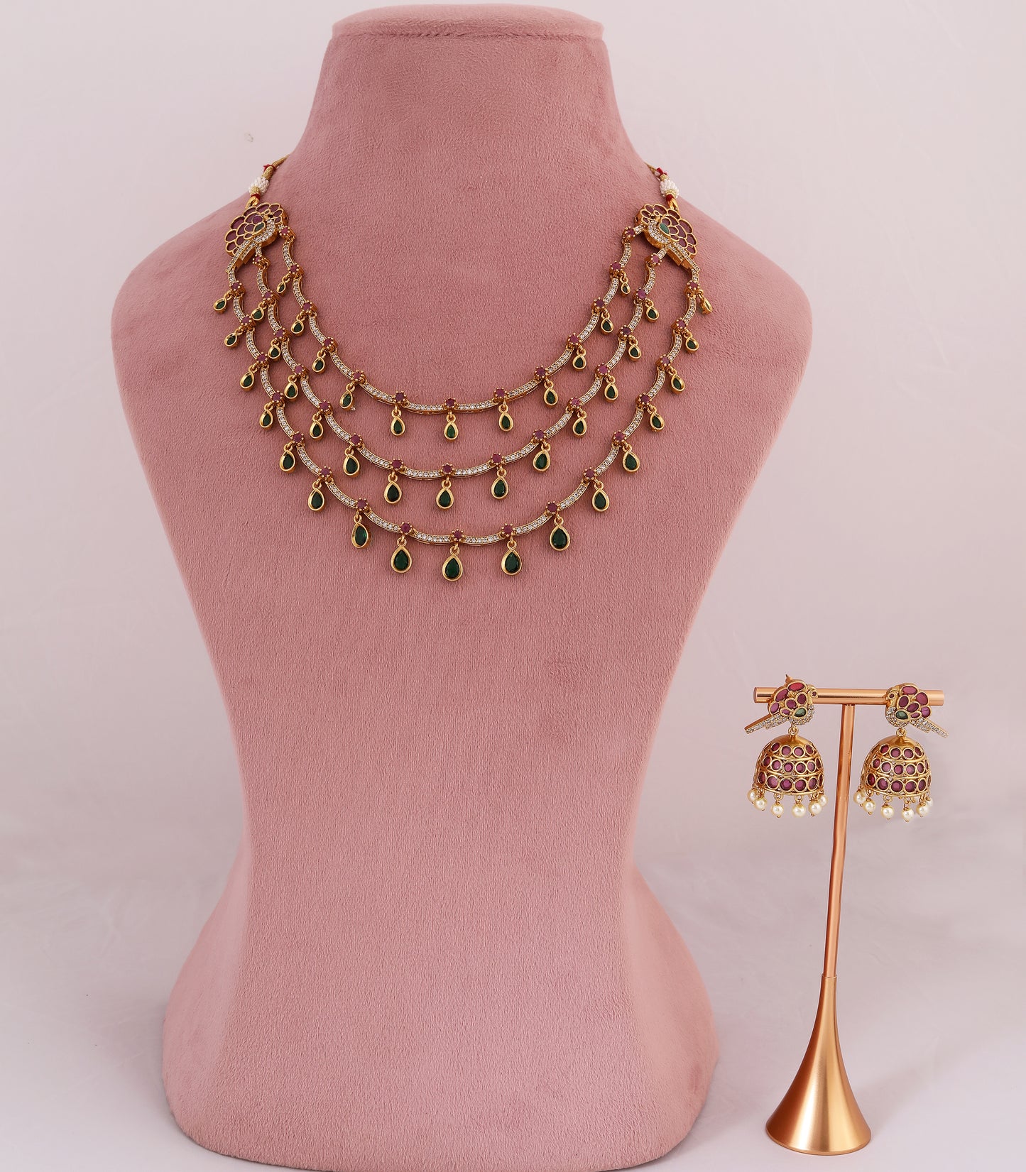 Layered Kundan Green Drop Necklace