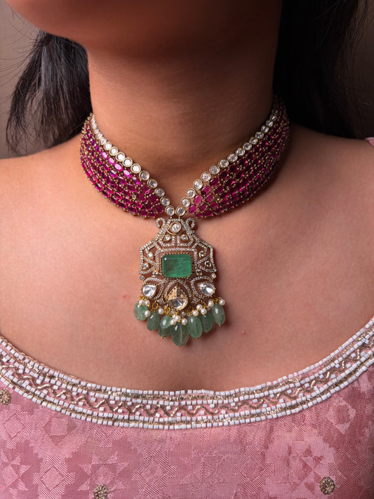 Heritage Kundan Emerald Ruby Hasli
