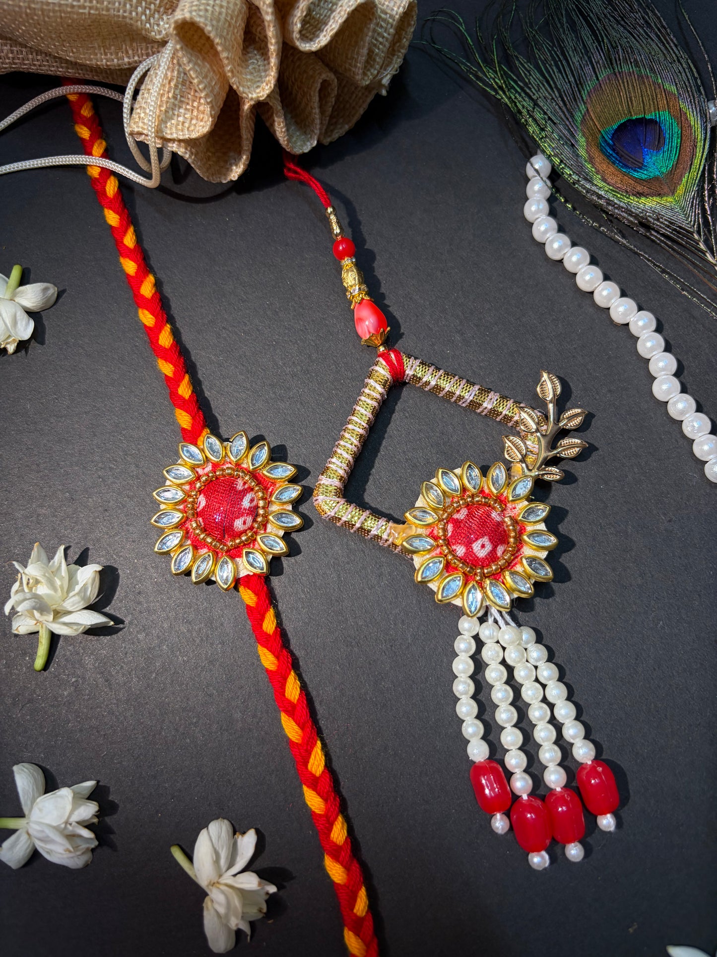 Heritage Kundan Gota Patti Bhaiya Bhabhi Rakhi Set