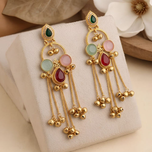 Multi Color Stone Drop Earrings