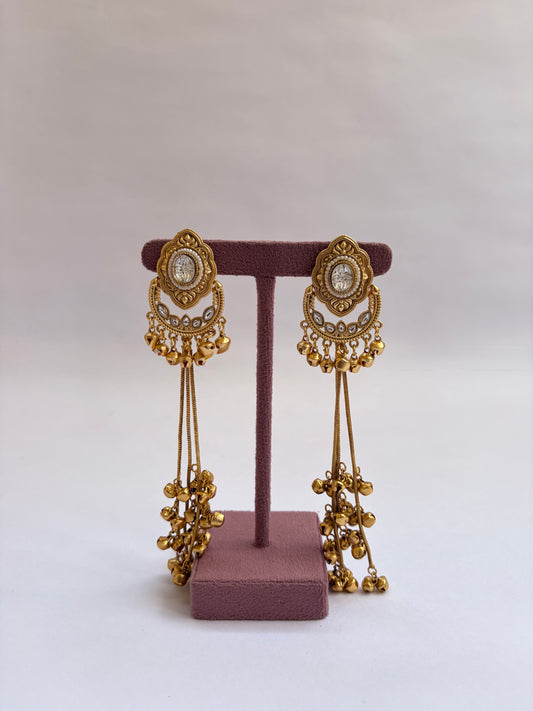 Long Kashmiri Kundan Ghugroo Earrings