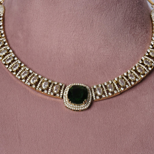 Minimal Emerald Studded Hasli Set