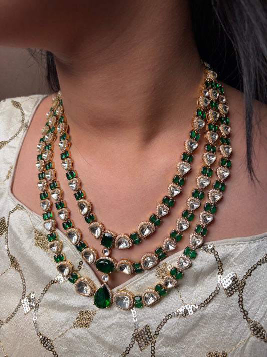 Multi Layer Green Moissanite Beads Necklace