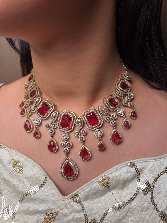 Red Moissanite Polki Bridal Choker Set