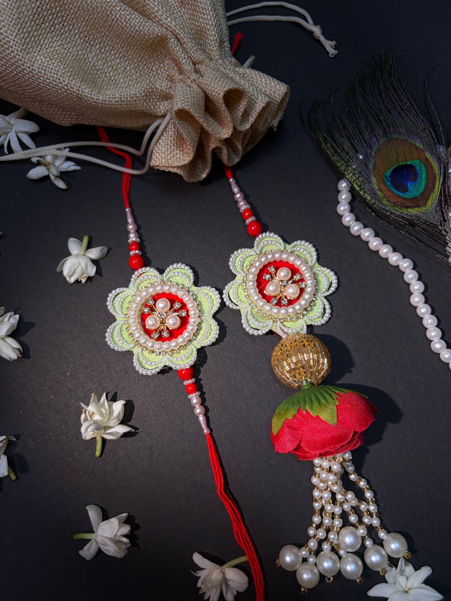 Pastel Handcrafted Pearl Flower Pair Rakhi