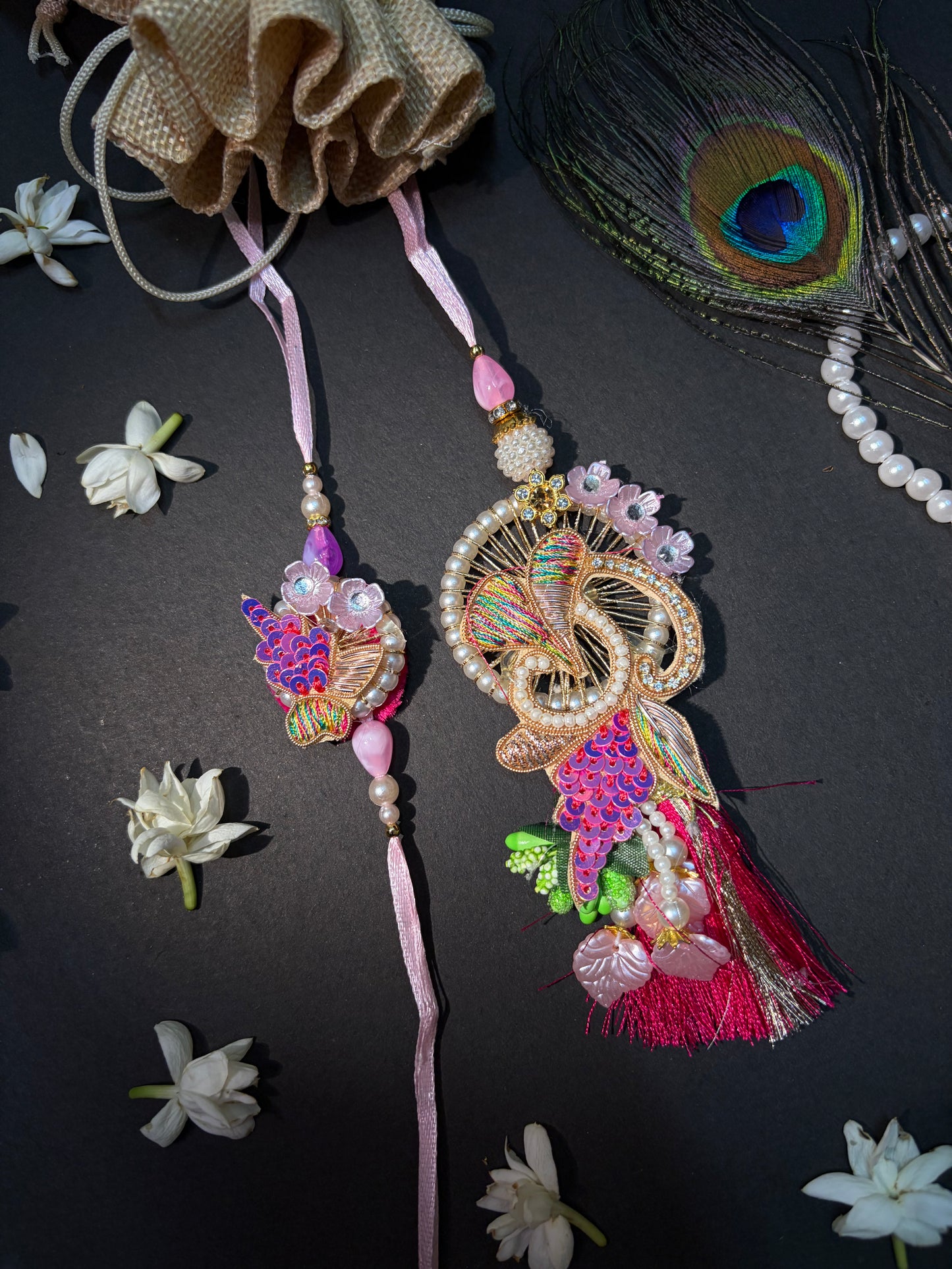 Royal Zari Pearl Bhaiya Bhabhi Pair Rakhi