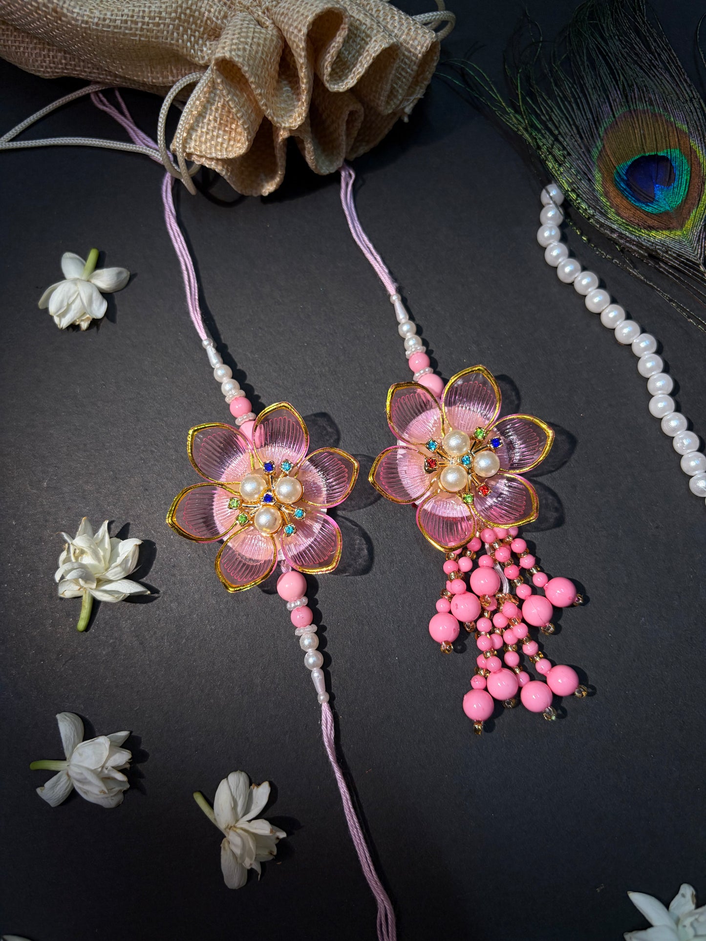 Pink Floral Bhaiya Bhabhi Rakhi Set
