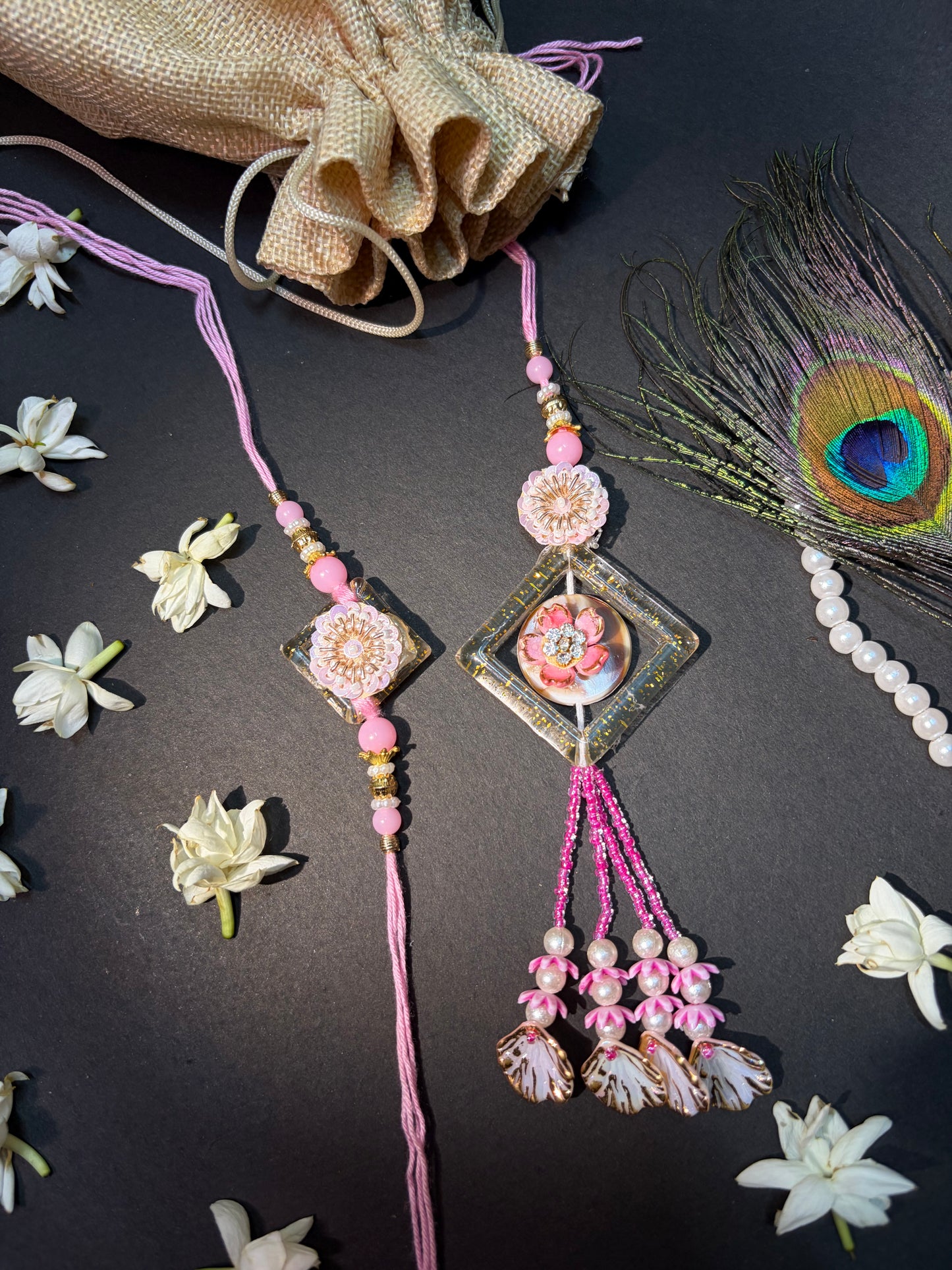 Blush Crystal Bhaiya Bhabhi Rakhi Set