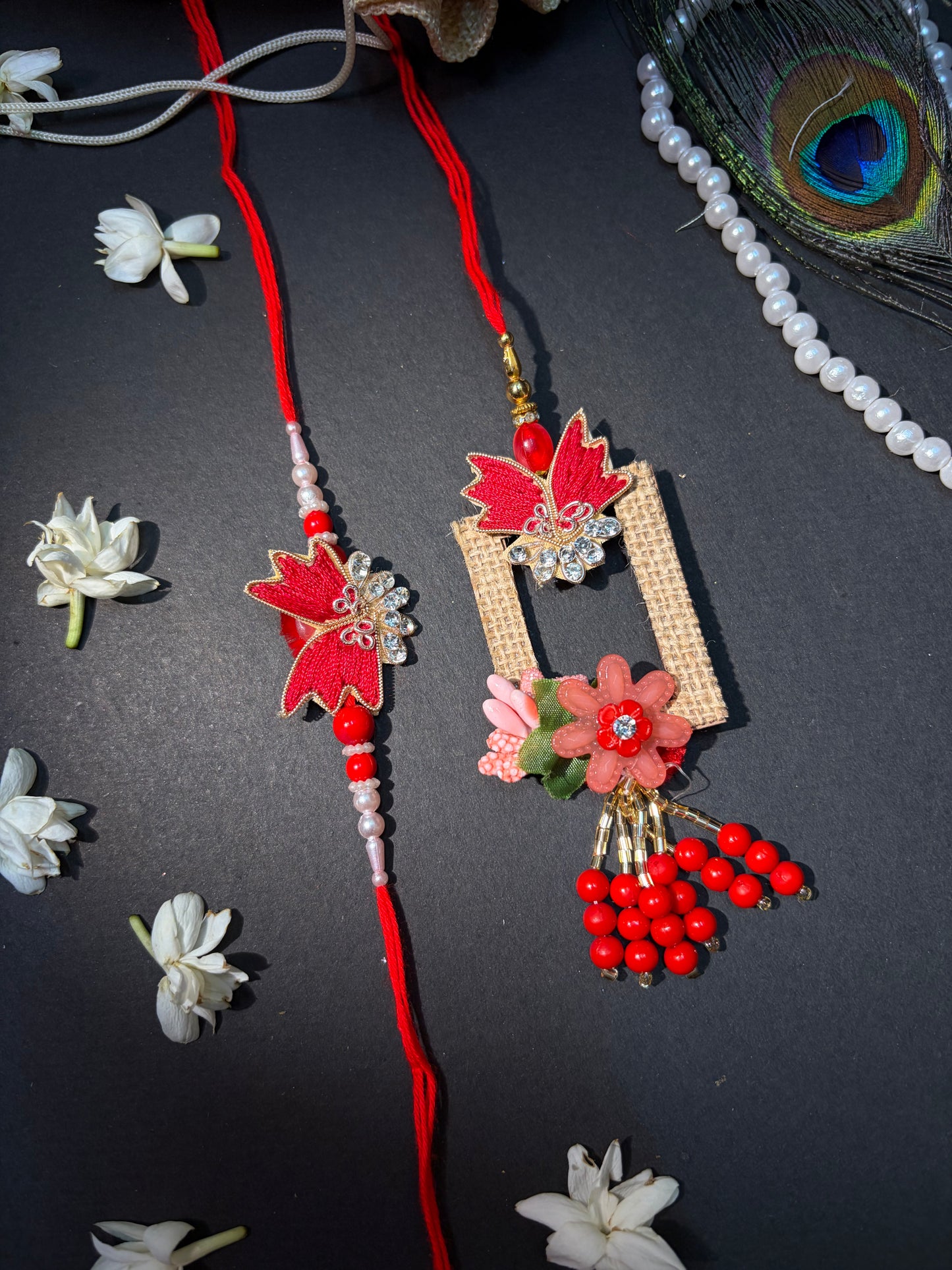 Traditional Red Designer Bhaiya Bhabhi Rakhi Set