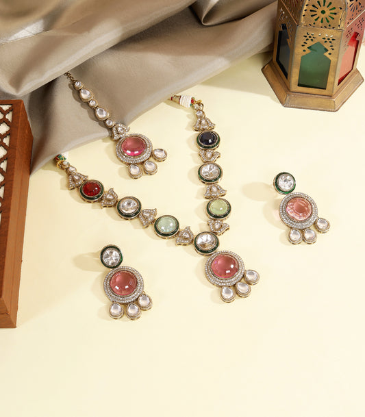 Navratna Pendant Statement Necklace