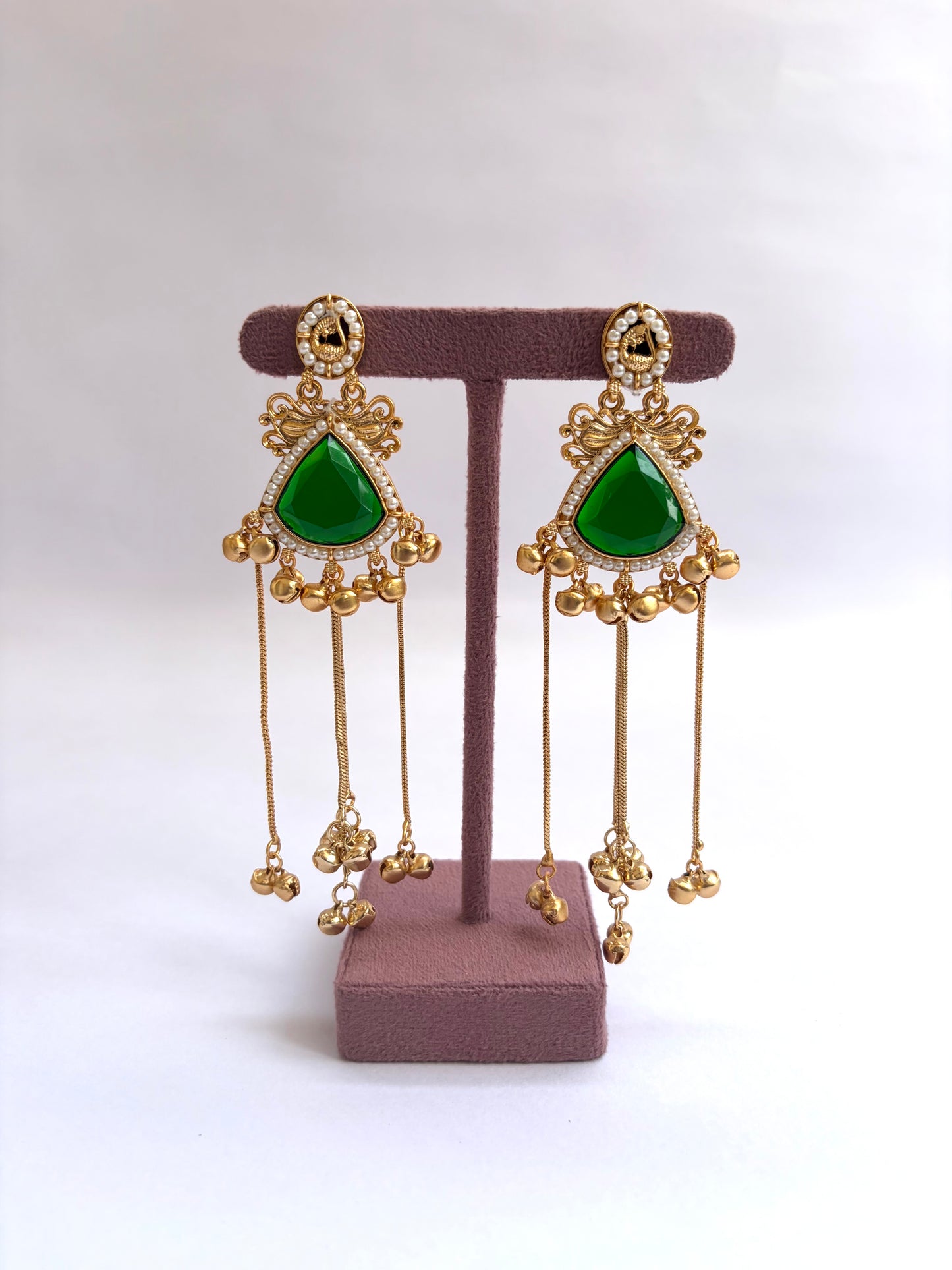 Kashmiri Green Pearl Work Earrings