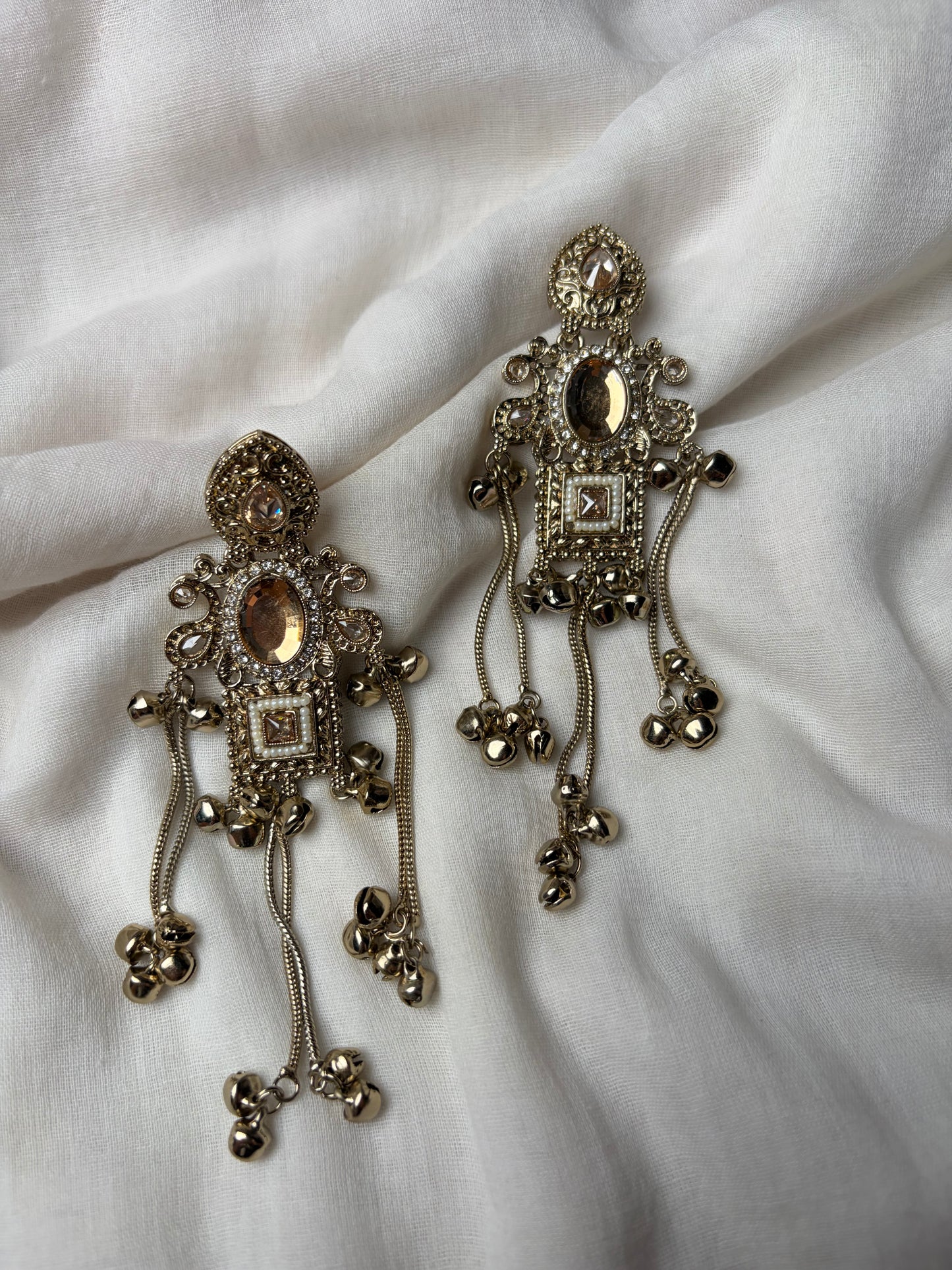 Antique Gold Hanging Kashmiri Earrings