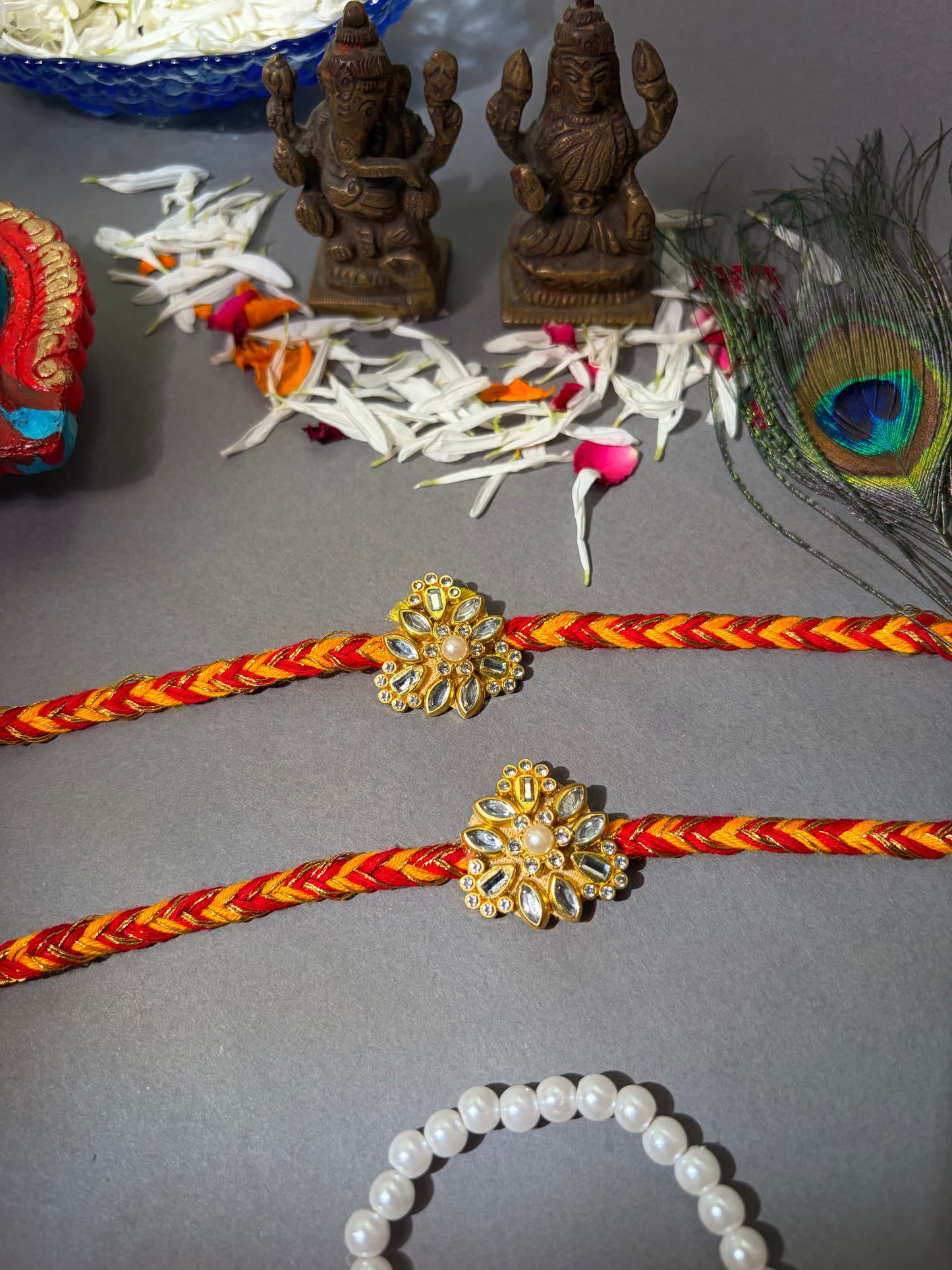 Pearl Kundan Floral Rakhi