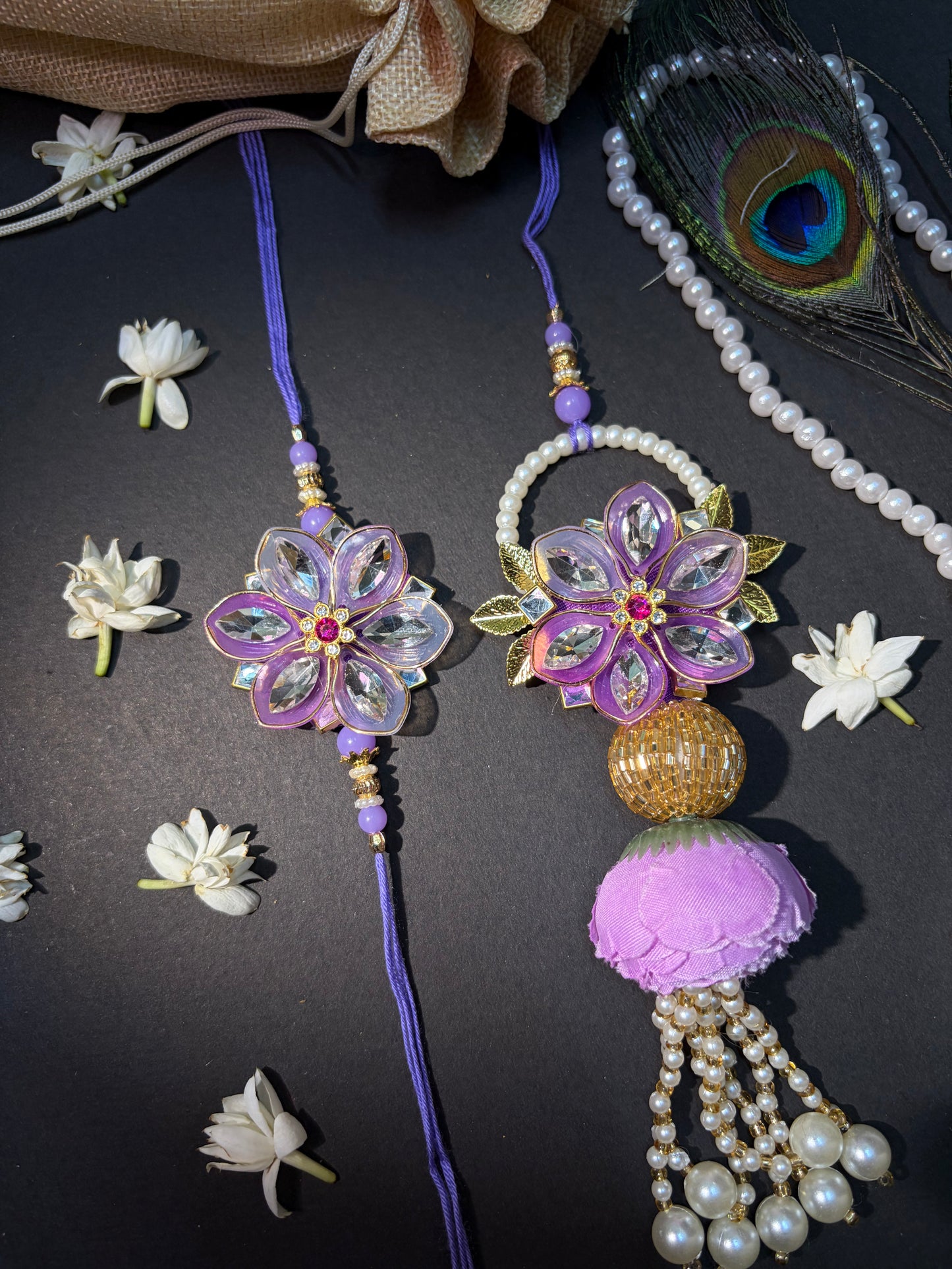 Lavender Mirror Crafted Fancy Bhaiya Bhabhi Rakhi Set