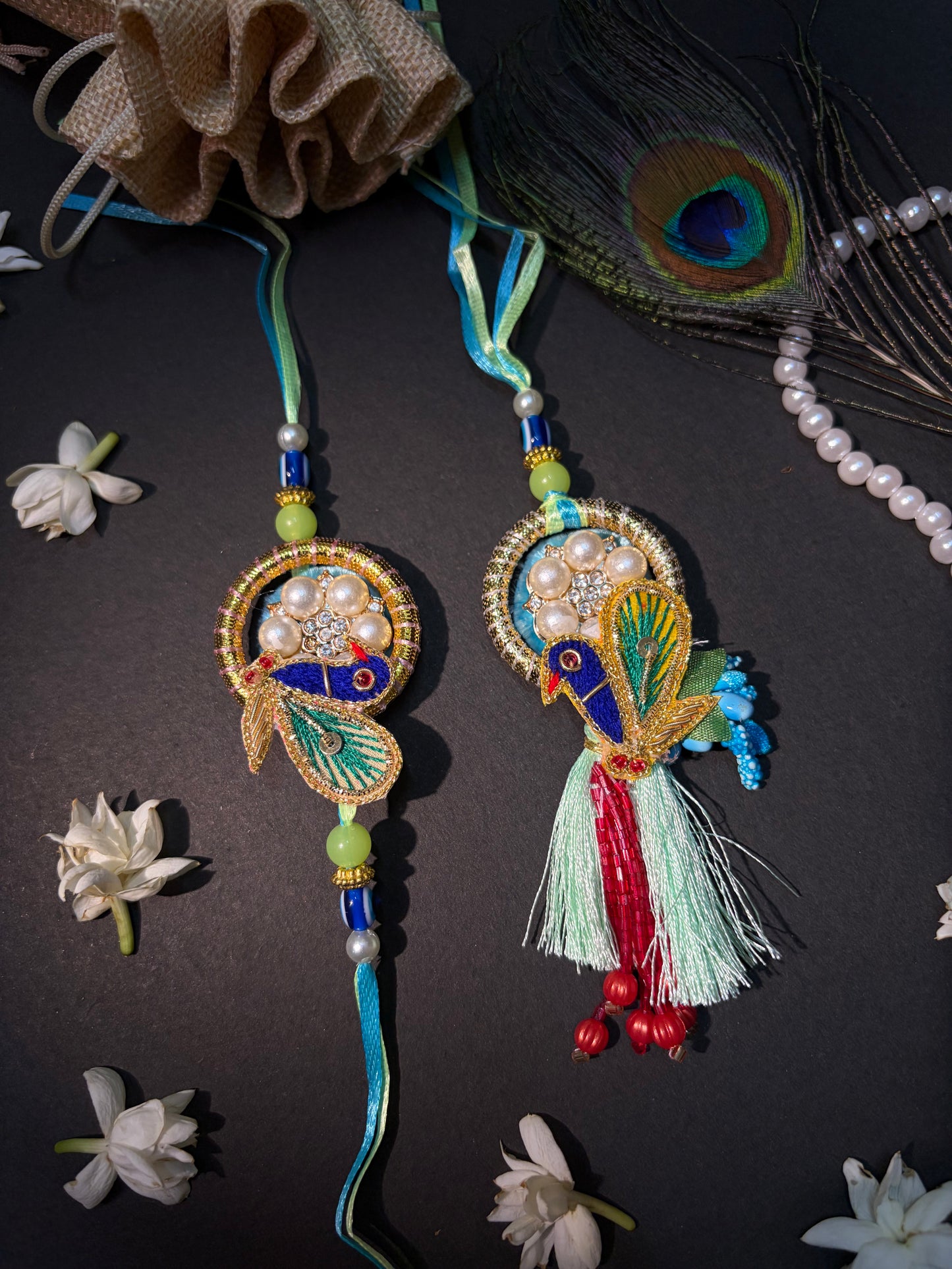 Royal Peacock Bhaiya Bhabhi Rakhi Set