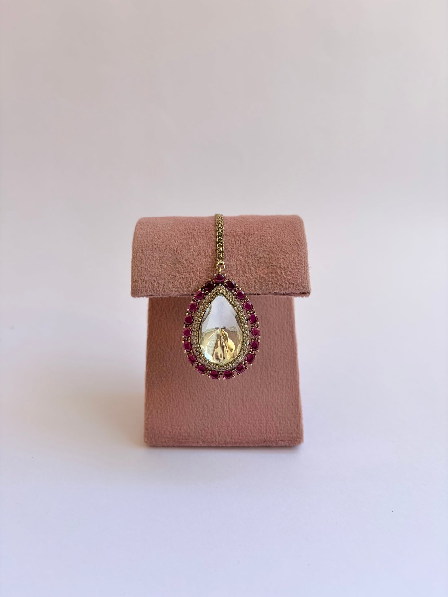 Pink Green Moissanite Long Bridal Necklace