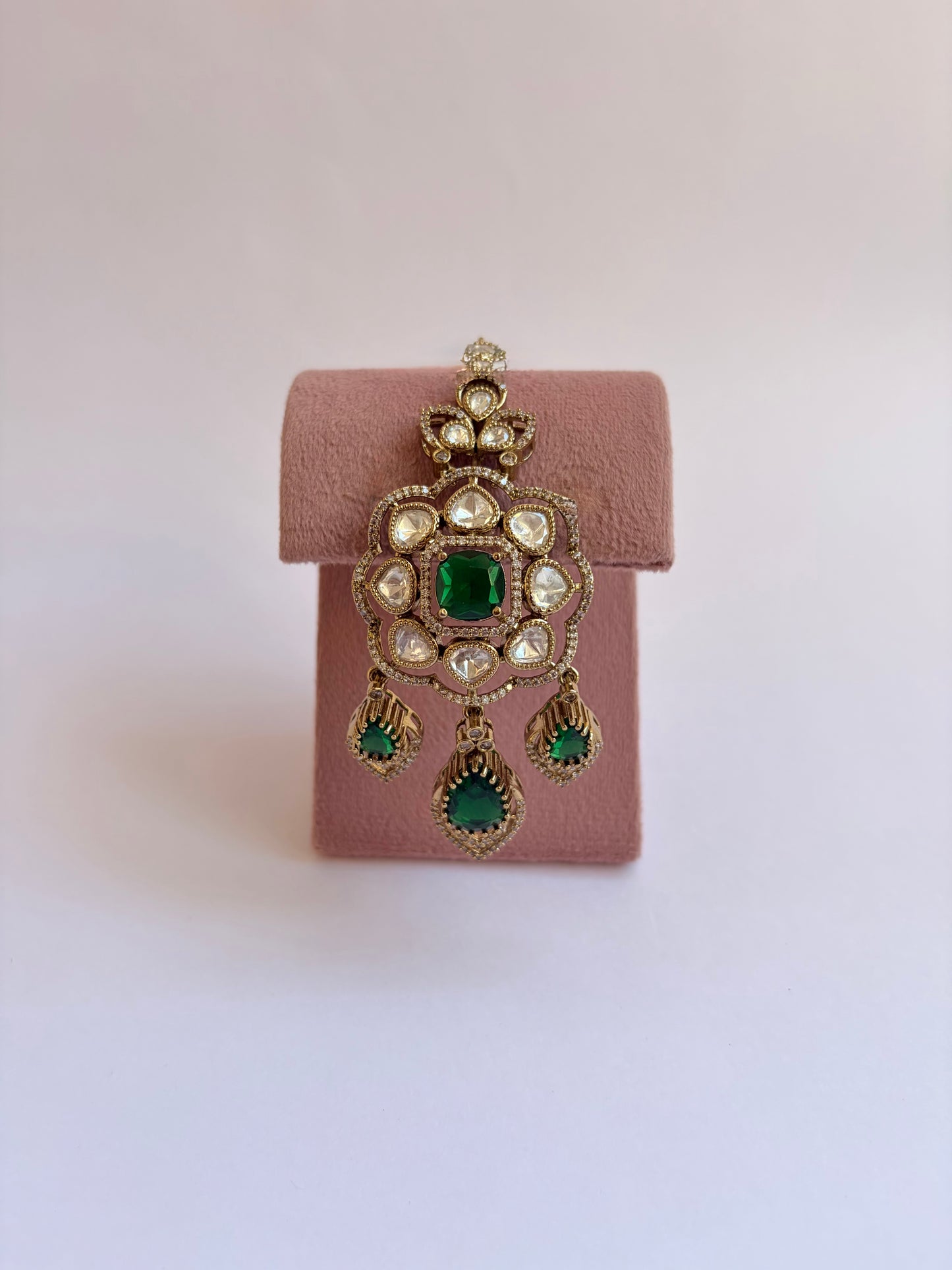 Green Moissanite Floral Semi Bridal Necklace