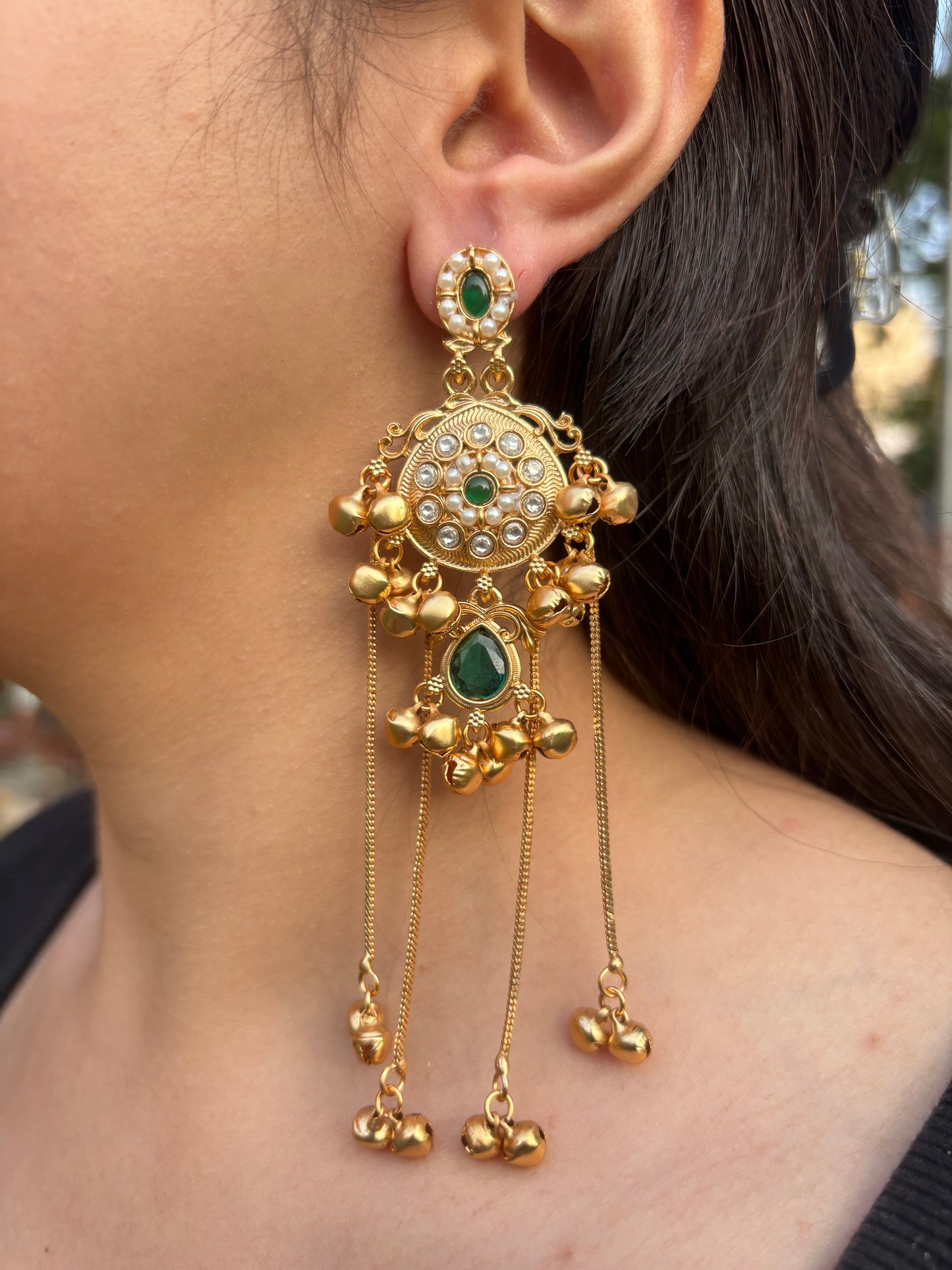 Kashmiri Long Pearl Work Earrings