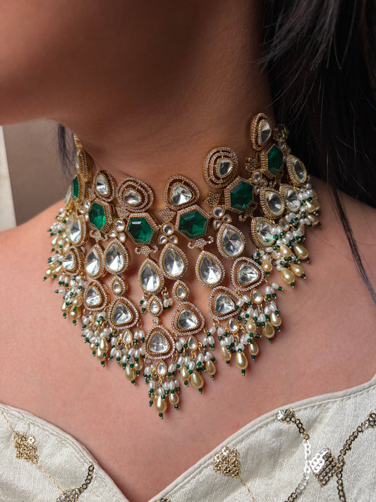 Heavy Moissanite Kundan Bridal Necklace Set