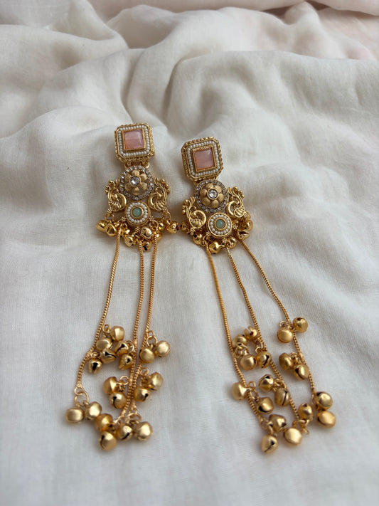Kashmiri Long Brass Ghungroo Earrings