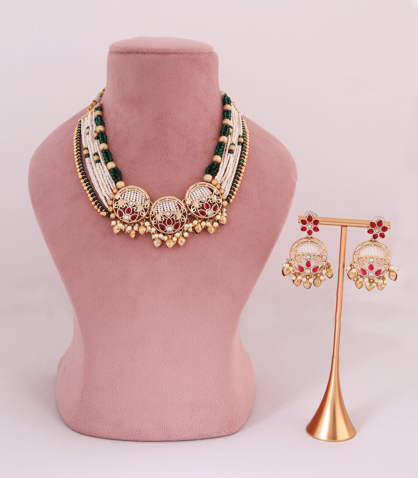 Multi-Strand Beaded Kundan Necklace