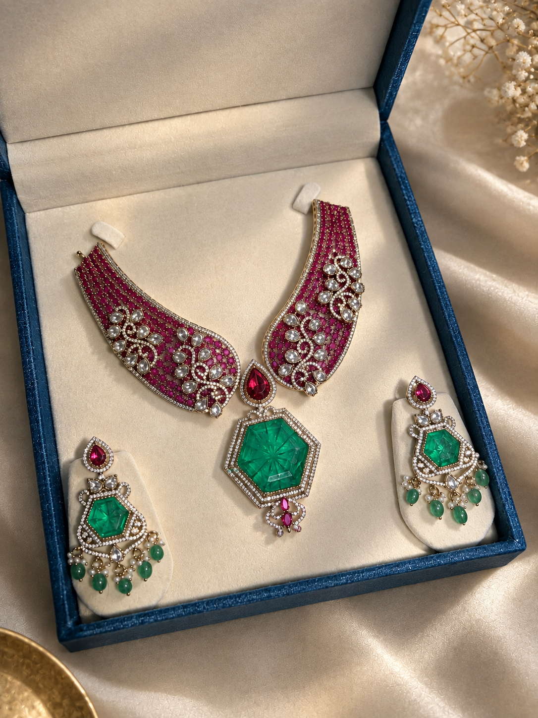 Ruby Emerald Royal Statement Necklace Set