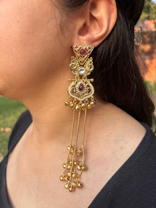 Morden Kashmiri Long Earrings with pink touch
