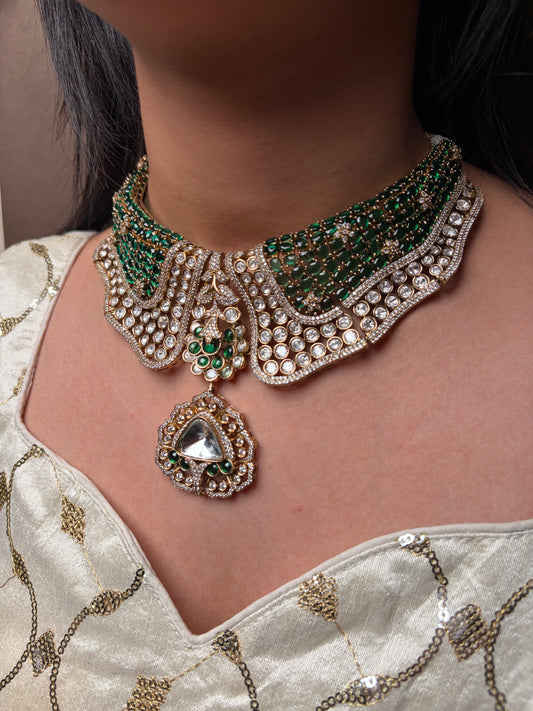 Green Moissanite Choker Pearl Drop Necklace