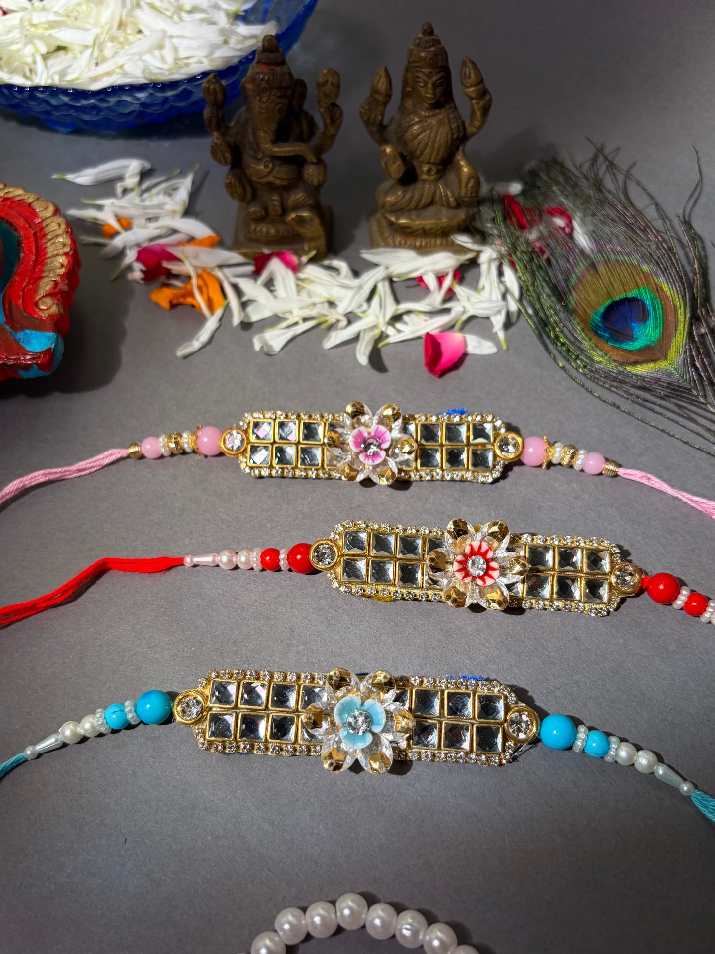 Floral Kundan Mirror Rakhi