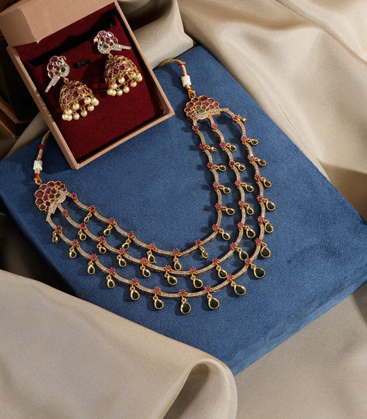Layered Kundan Green Drop Necklace
