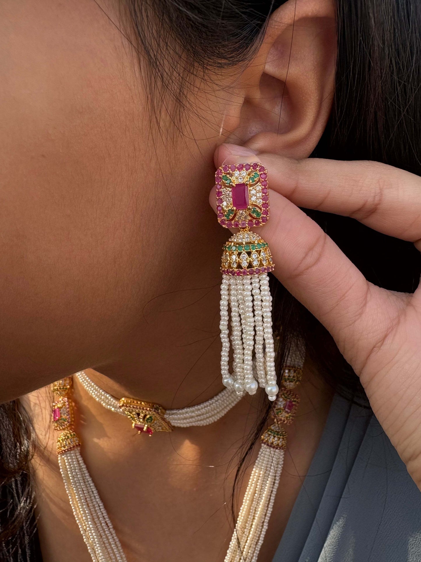 Pearl Thread Choker and Rani Haar