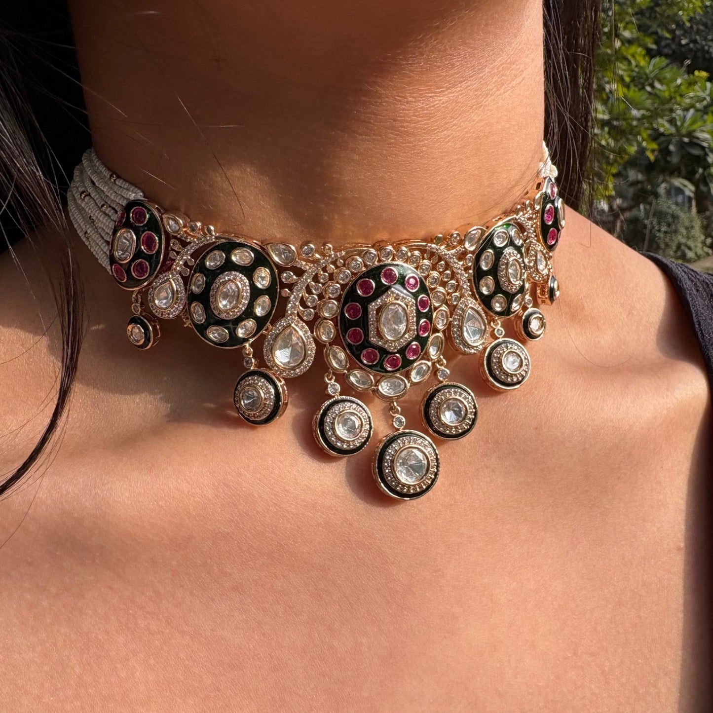Moissanite Kundan Meenakari Choker