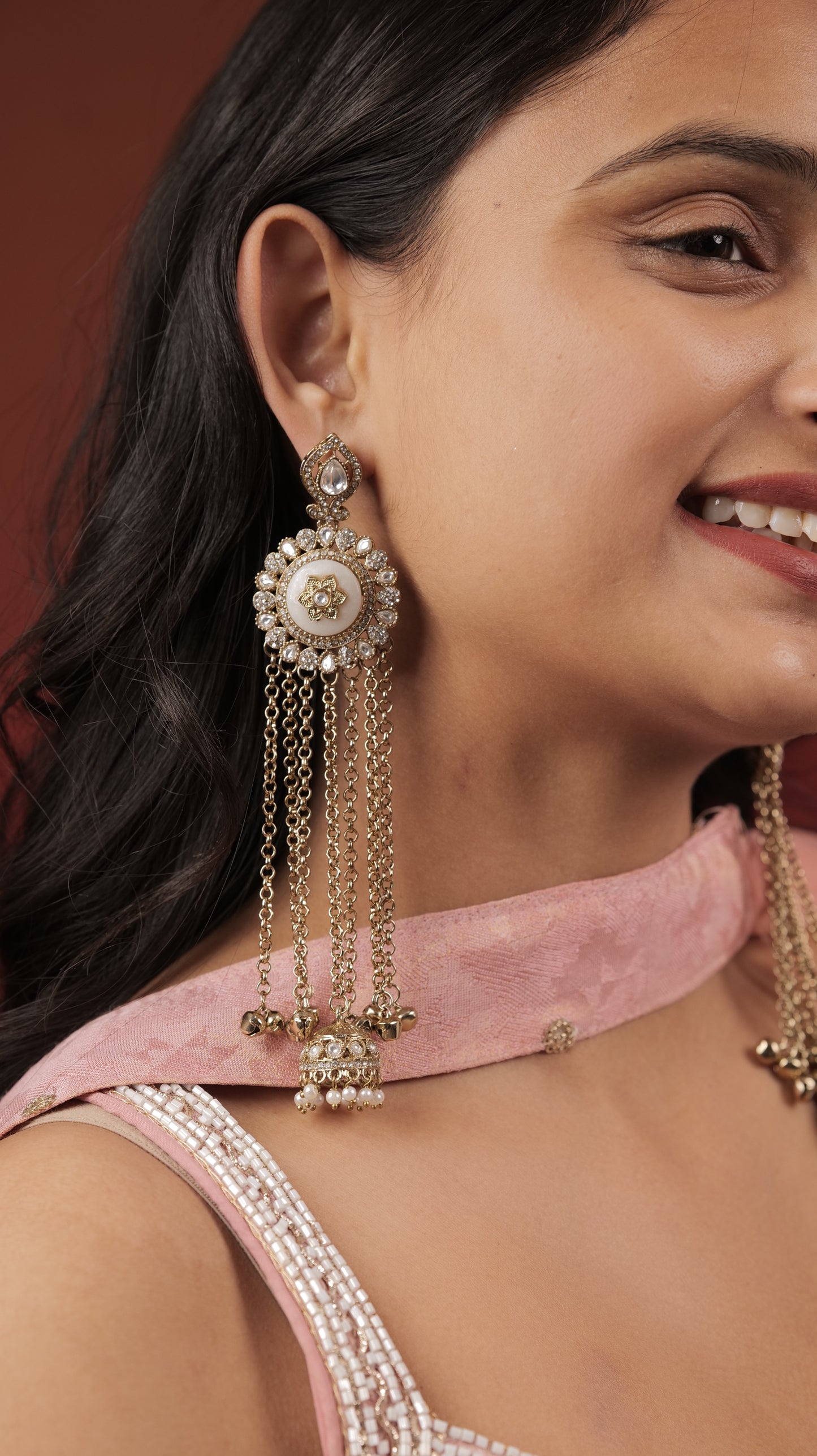 Kashmiri Long Falling Chain Earrings