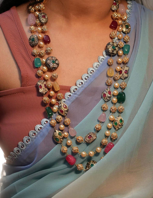 Triple Layer Moti Heritage Mala Necklace