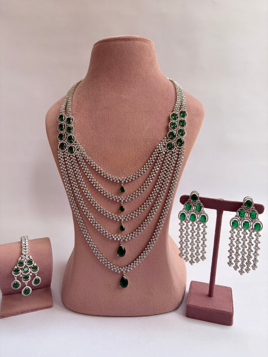 Diamond Style Layered Emerald Necklace