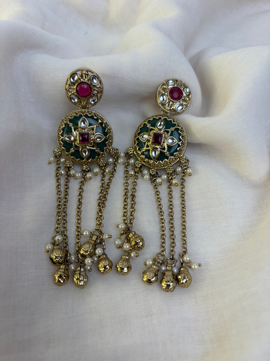 Pastel Multi Kundan Long Earrings