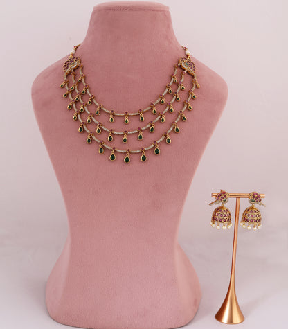 Layered Kundan Green Drop Necklace