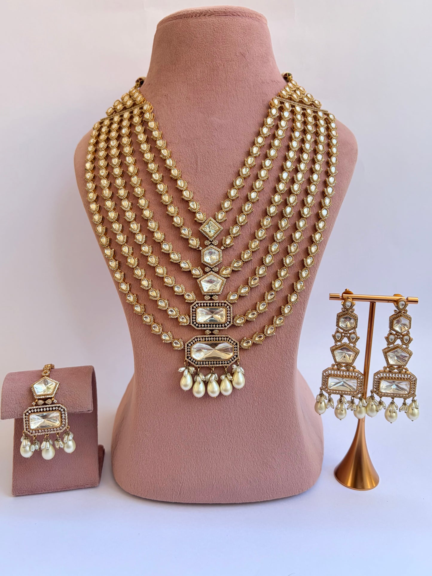 Polki Moissanite Heavy Bridal Necklace Set