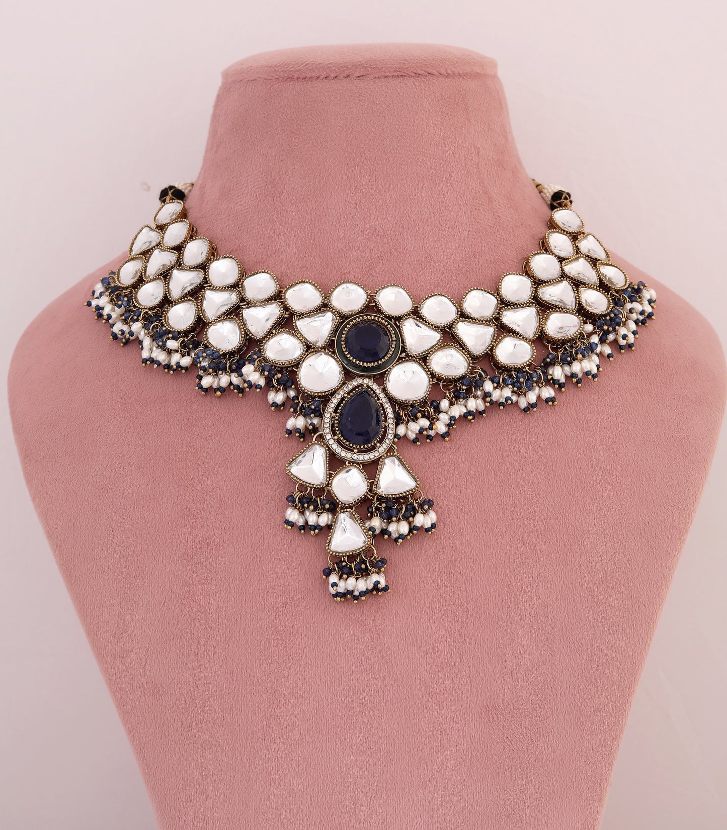 Blue Stone Kundan Necklace Set