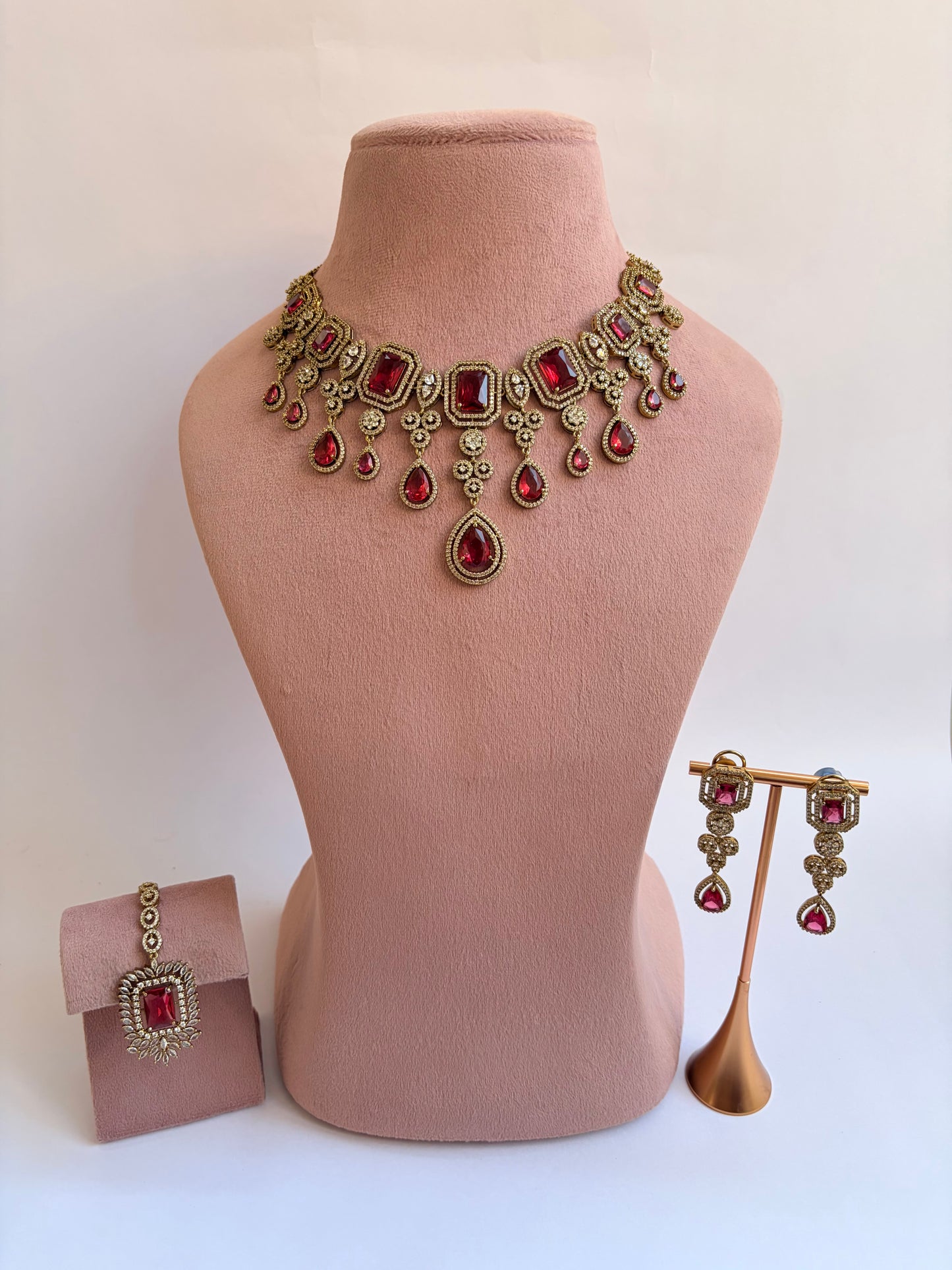 Red Moissanite Polki Bridal Choker Set
