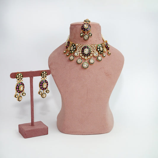 Moissanite Kundan Meenakari Choker