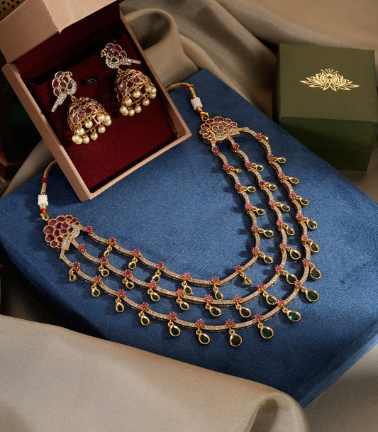Layered Kundan Green Drop Necklace