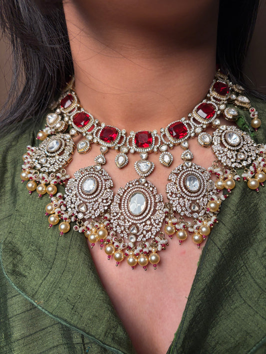Premium Finish Ruby Moissanite Kundan Bridal Necklace