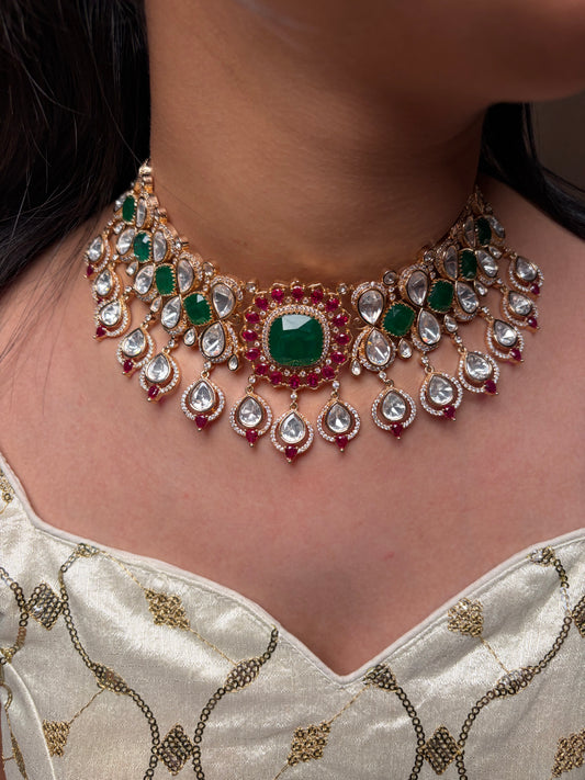 Round Moissanite Kundan Bridal Necklace Set