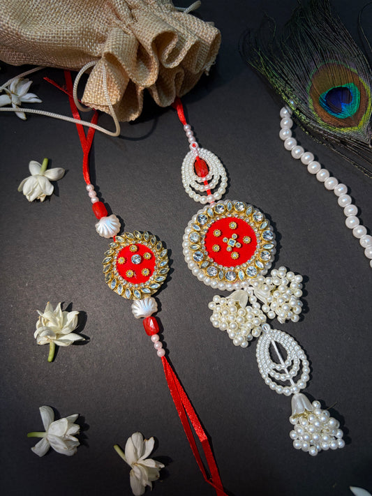 Pearl Kundan Premium Bhaiya Bhabhi Rakhi Set