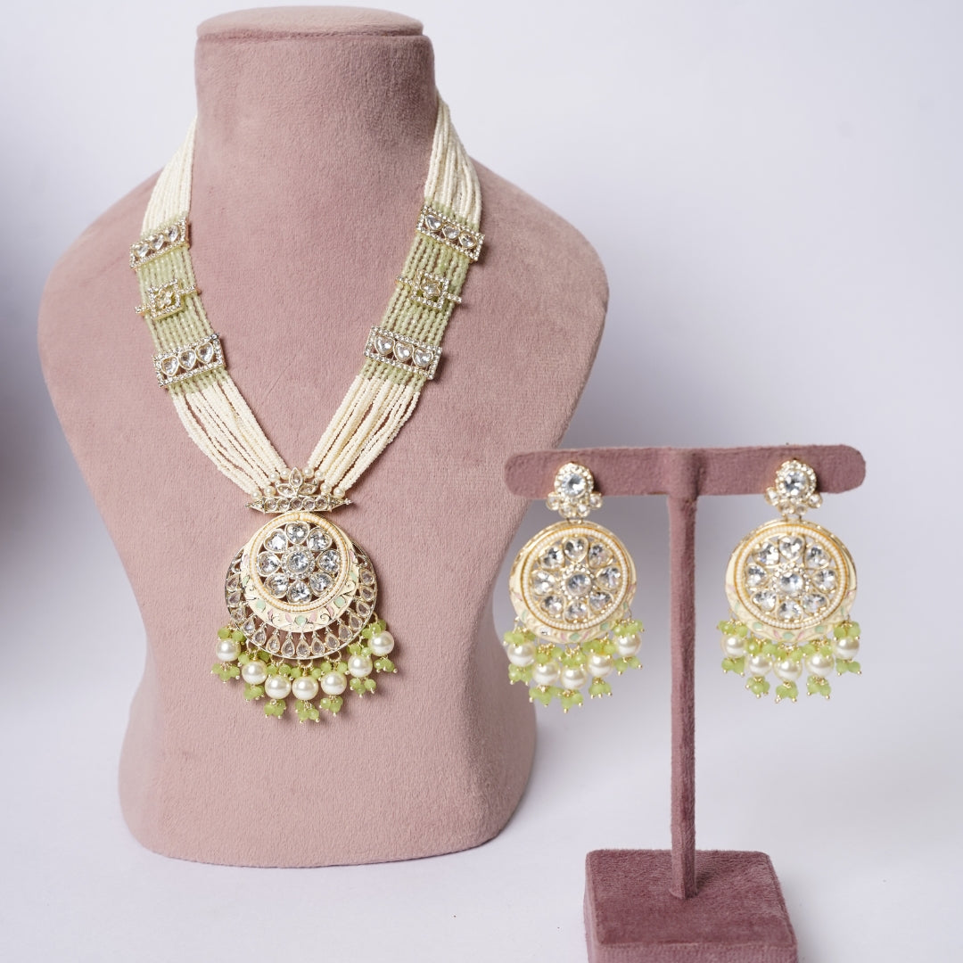 Regal Green Pearl Polki Pendant Set