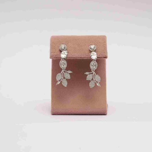 Silver leaf drap diamond designer cocktail earrings