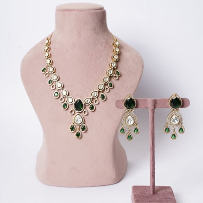 Classic Moissanite Kundan Emerald Necklace