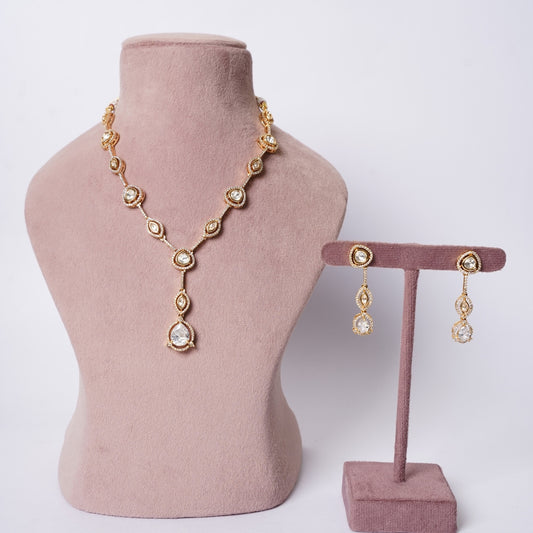 Elegant Moissanite Mid Long Drop Necklace Set