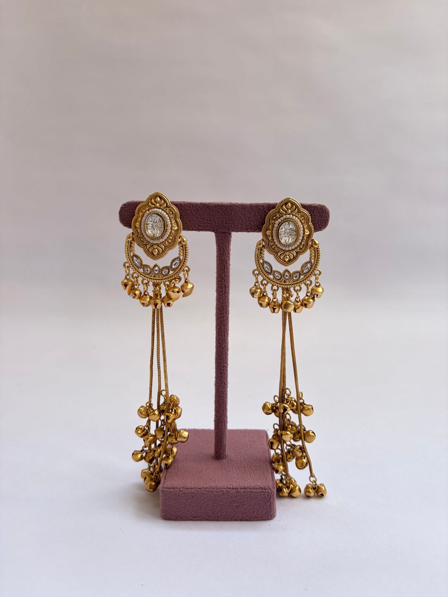 Long Kashmiri Kundan Ghugroo Earrings
